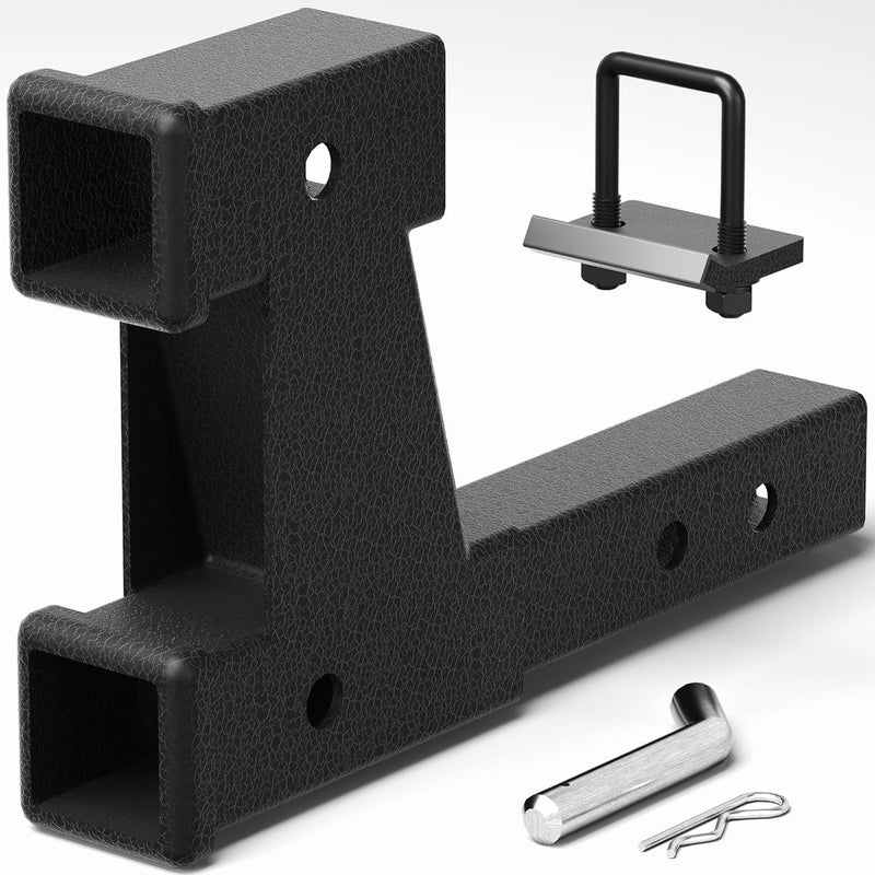 longsen 2 Inch Hitch Extension - Dual Receiver for Trailer & Bike Rack, Adjustable Length 7.3-9.3 Inches, Includes Pin, Clip & Anti-Rattle Kit, 5000lbs - Image 1